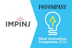 Impinj recognized as Most Innovative Company 2024 by Fast Company with a light bulb and arrow graphic