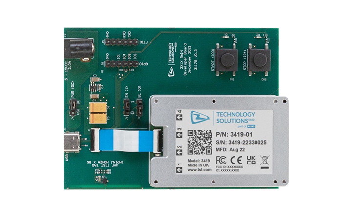 Impinj xArray Gateway Module RFID technology component on a green circuit board, aligning with Impinj's commitment to advanced data management solutions.